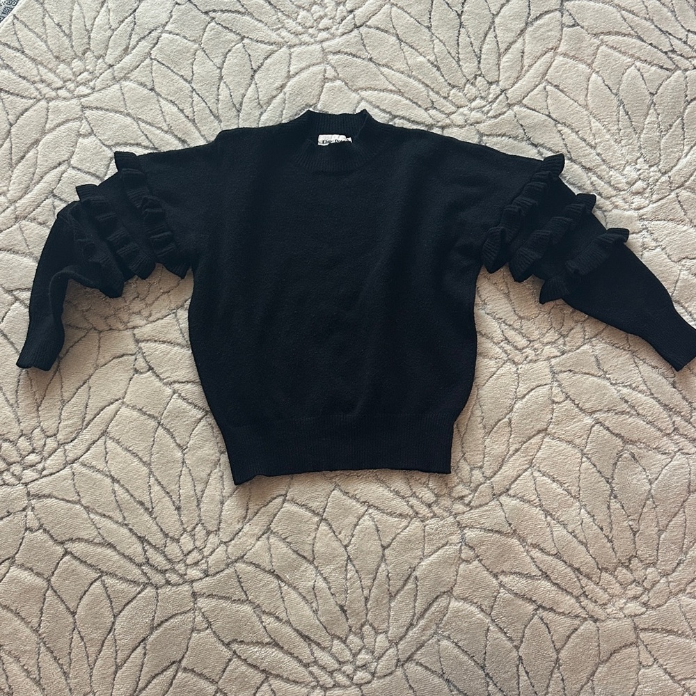 Line & Dot Black Ruffle Sleeve Sweater